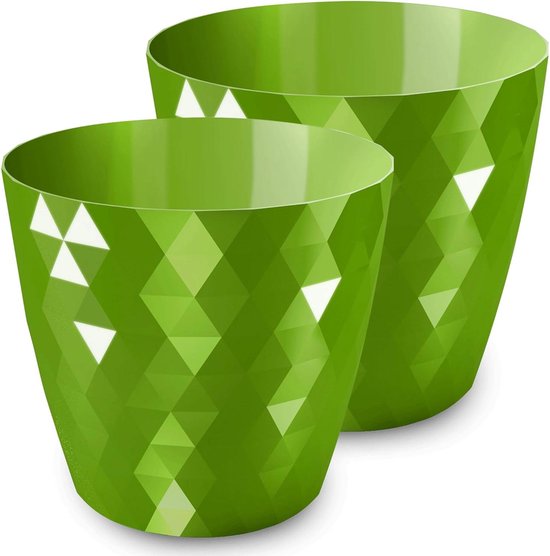 PECZEKO Bloempot, glanzend, overpot, kunststof, decoratief, voor grote en kleine planten, set van 2, kruidenpot, wit, doorsnede 14 cm