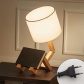 Creatieve tafellamp met verstelbare massief houten sokkel - moderne E27-tafellamp met stoffen kap - decoratieve doe-het-zelf lampen voor slaapkamer en kinderkamer