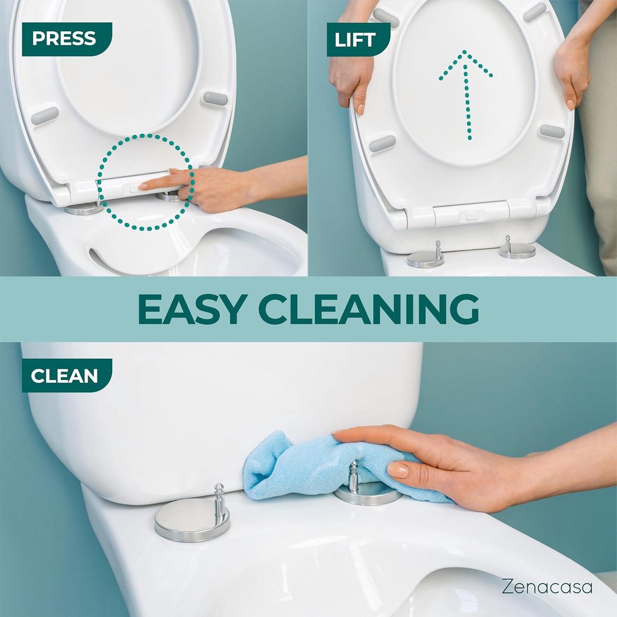 Quick-release Toiletdeksel ANYCEE MAX Abattant WC Universel Ovale En Duroplast, 2PCS, Siège De WC Avec Systeme Abaissement Automatique Siege De Toilette Antibacterien 95110563 Wc-bril Softclose