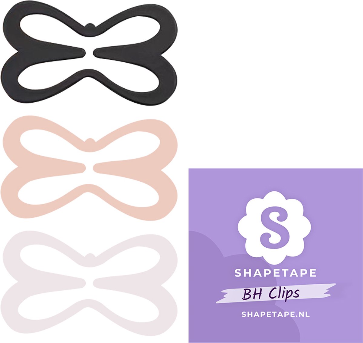 BH Clips - Shapetape - Extra comfortabel - 3 stuks - Zwart, Wit, Beige BH clip achterkant - BH bandjes transparant - BH accessoires - BH verlengstuk - Bh haakjes - Onzichtbare bh bandjes