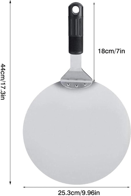 Pelle à pizza en acier inoxydable avec manche en plastique - Pelle à pizza ronde pour la cuisson de la pizza - Pâte à pâtisserie - Gâteau au pain - 235 x 18 cm
