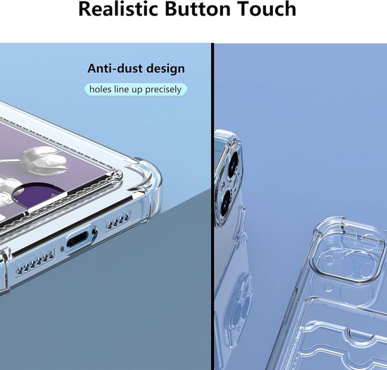 BixB Coque avec Protecteur d'écran en Verre Trempé Convient pour iPhone 15 Coque avec Porte-Carte Siliconen Antichoc Back Cover - Transparent