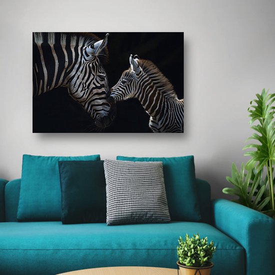 Zebra schilderij op glas - Dieren glasschilderij - Schilderijen Zebras - Klassieke schilderijen - Acrylglas schilderijen - Decoratie woonkamer acrylglas 90x60 cm