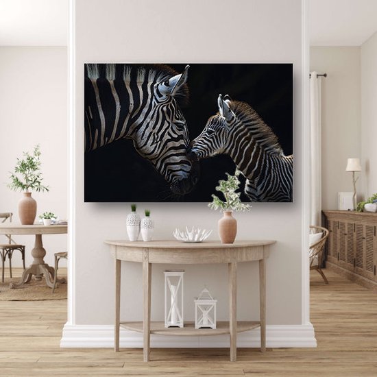 Zebra schilderij op glas - Dieren glasschilderij - Schilderijen Zebras - Klassieke schilderijen - Acrylglas schilderijen - Decoratie woonkamer acrylglas 90x60 cm