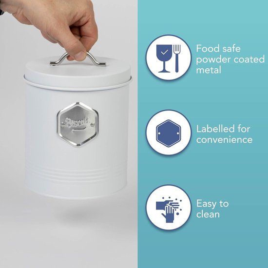 Cooks Professional Keukenopbergbus Set 5-delige blikken containers voor thee, koffie, suiker, koekjes en brood met koperen detaillering (grijs/koper