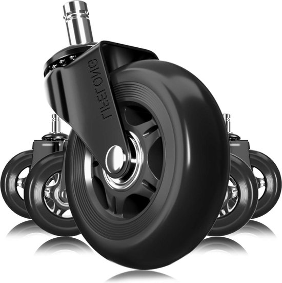Velway Bureaustoel Zwenkwielen, 11 mm x 22 mm Vervangende Zwenkwielen, 3 inch Diameter, Rubber voor Stoelen Uitgerust met 5 Zwenkwielen met 11 mm Stelen, Stil en Glad voor Harde Vloeren