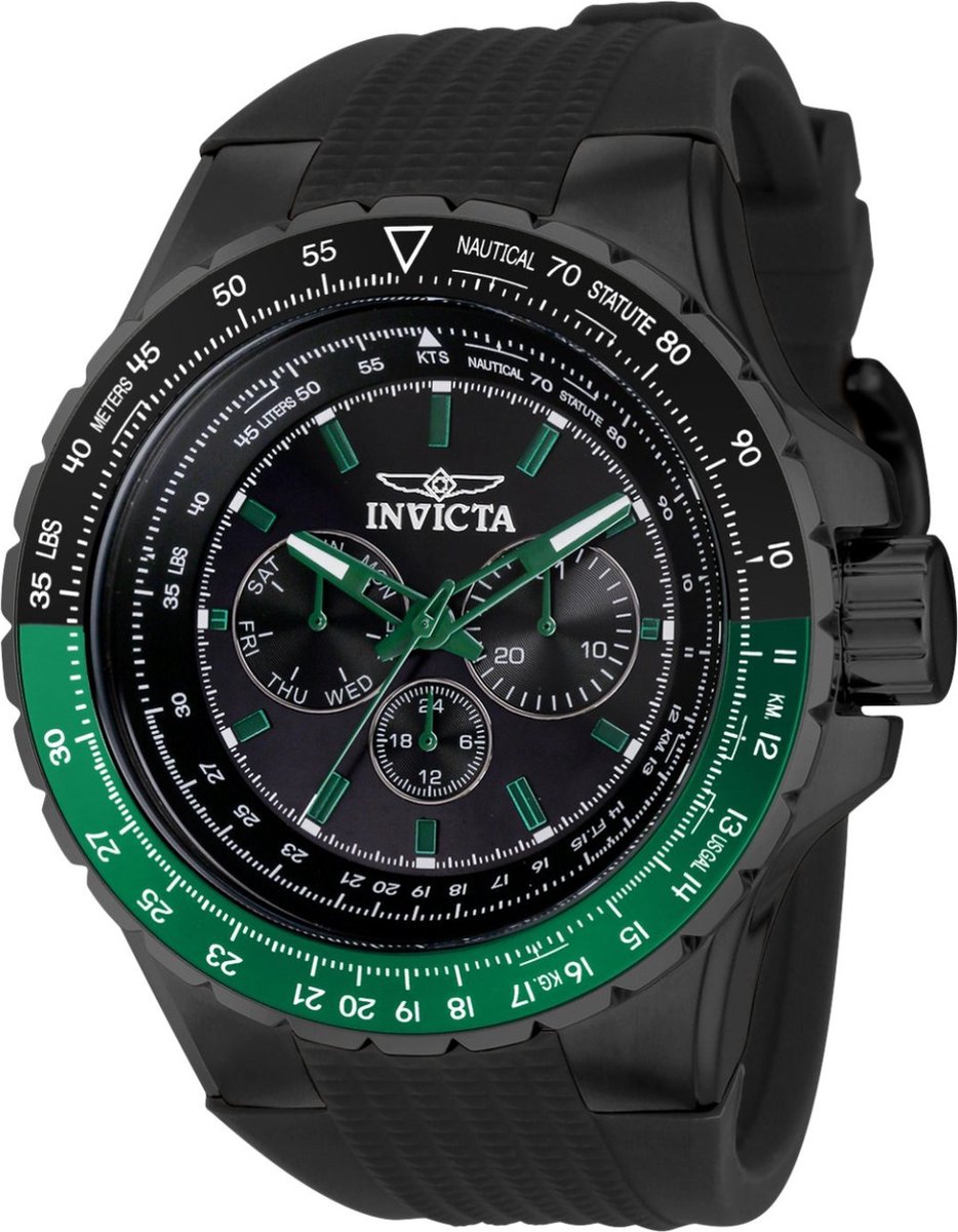 Invicta Aviator 39308 Heren Horloge - Waterdicht - Analoog - Quartz Uurwerk - Roestvrij Staal met zwarte Wijzerplaat - 50mm
