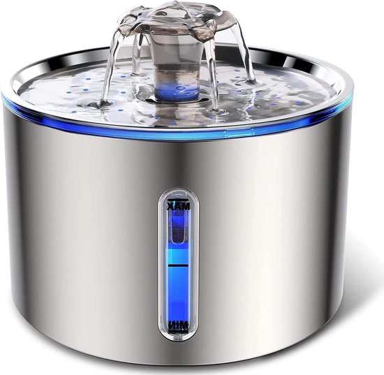 AONBOY Kattenfontein, 2 Liter Kattenfontein, Ultralichte Kattendrinkfontein, Led-lichtfontein, Hondendrinkfontein, Met 4 Koolfilters + 2 Stuks Spons En Waterpomp (grijs