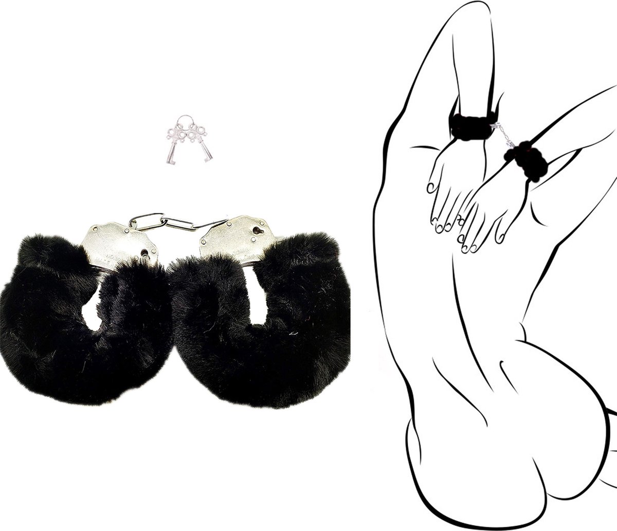 Goedkoopste Handboeien Zwart - fluffy - toys - SM - sex toys - seksspeeltje - rollenspel - cosplay - erotisch - bondage - zacht - nepbont - dominatrix - bdsm - Femdom - seks