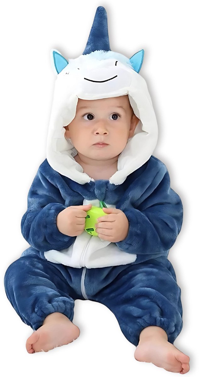 BoefieBoef Dieren Onesie Pyjama Kinderen 6m-2jr – Eenhoorn Blauw – Verkleedkleding met Luierrits – Carnaval Dierenpak - Kerst en Kraamcadeau - Zacht Flanel - Romper - Boxpak - Jongens - Meisjes — afbeelding 5