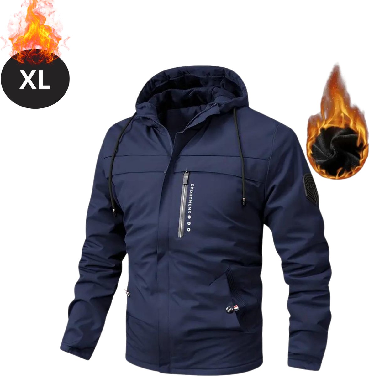 Livano Winterjas - Fleecejack Heren - Winter - Volwassen - Stijlvol - Met Capuchon - Donkerblauw - XL
