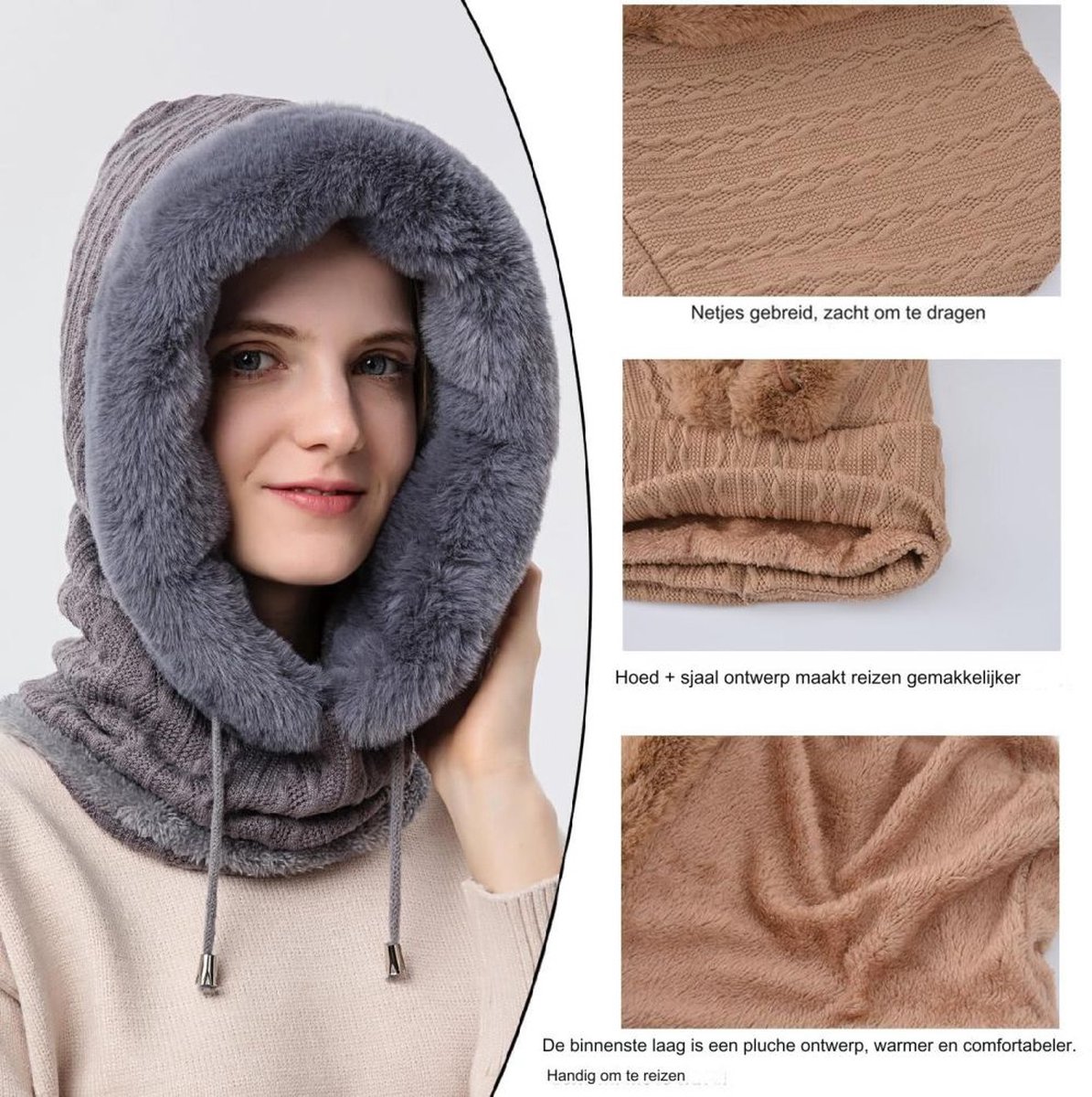 TAGVO Winter Gebreide Cap & Neck Warmer Sets Vrouwen Thermische Fleece