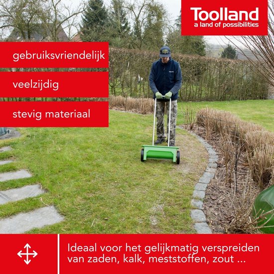 Toolland Strooiwagen, instelbare dosering, strooimateriaal 0-8 mm, 12 liter, groen van Toolland — afbeelding 2