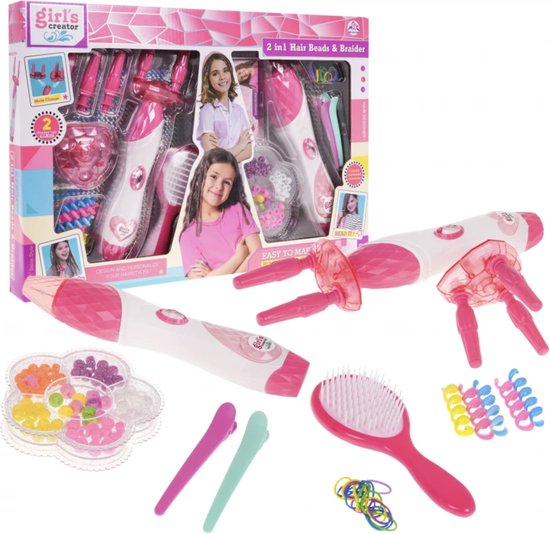 Hzitcigm Haaraccessoires voor meisjes, doe-het-zelf haarkralenset, haarvlechtmachine voor meisjes, kit met kleurverloop, eenhoorn, pruik, haarspeld, haarband, doe-het-zelf haarkralen