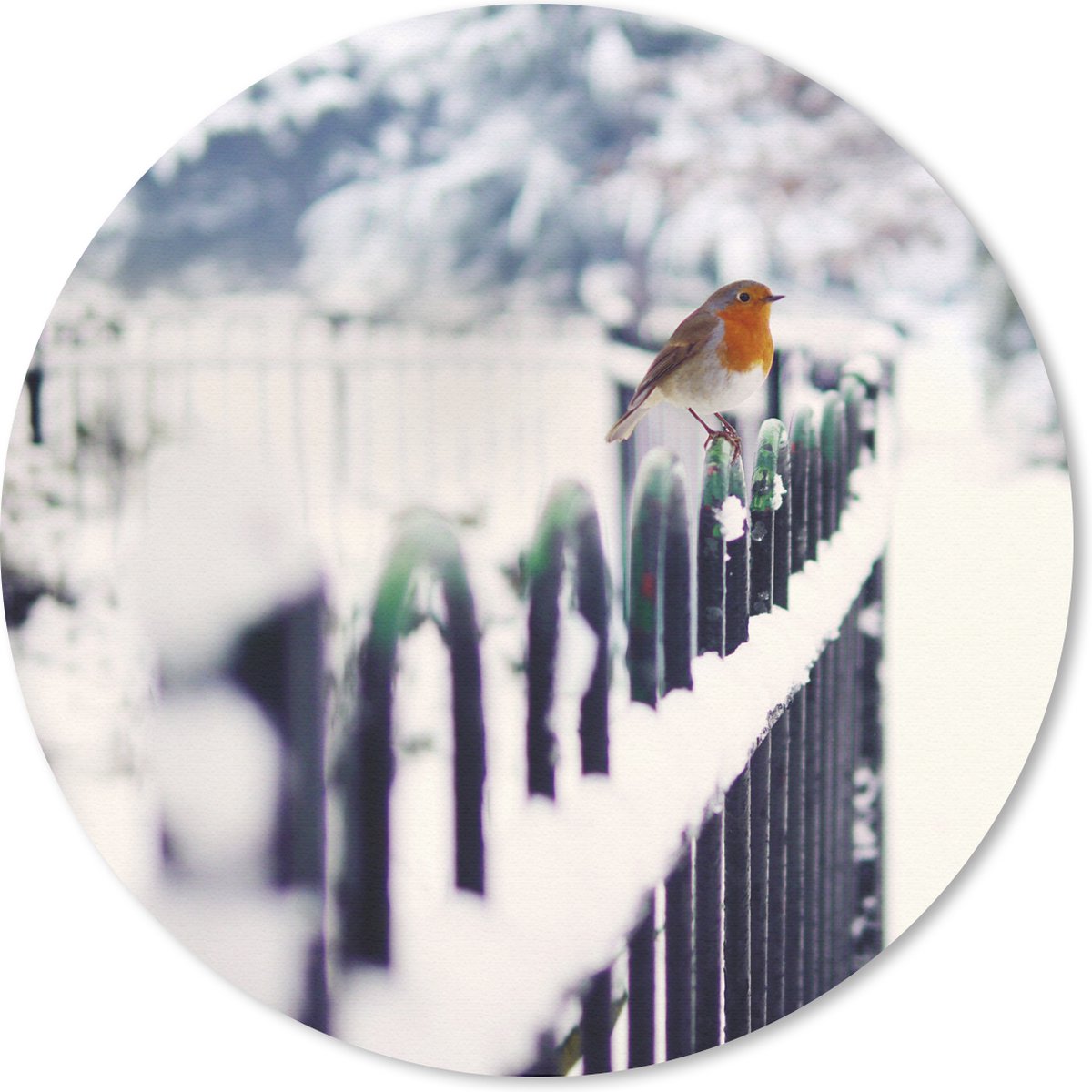 Muismat rond 40x40 cm - Mousepad Roodborstje - Winter - Sneeuw - Ronde muismatten