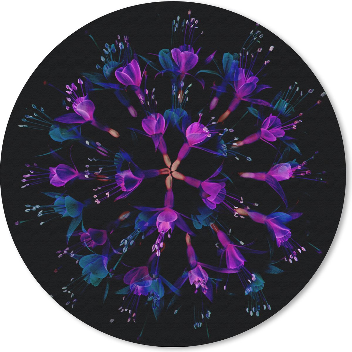 Muismat rond 20x20 cm - Mousepad Bloem - Paars - Blauw - Macro - Zwart - Ronde muismatten