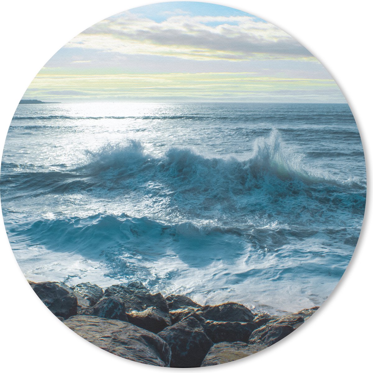 Muismat rond 20x20 cm - Mousepad Zee - Stenen - Zon - Ronde muismatten