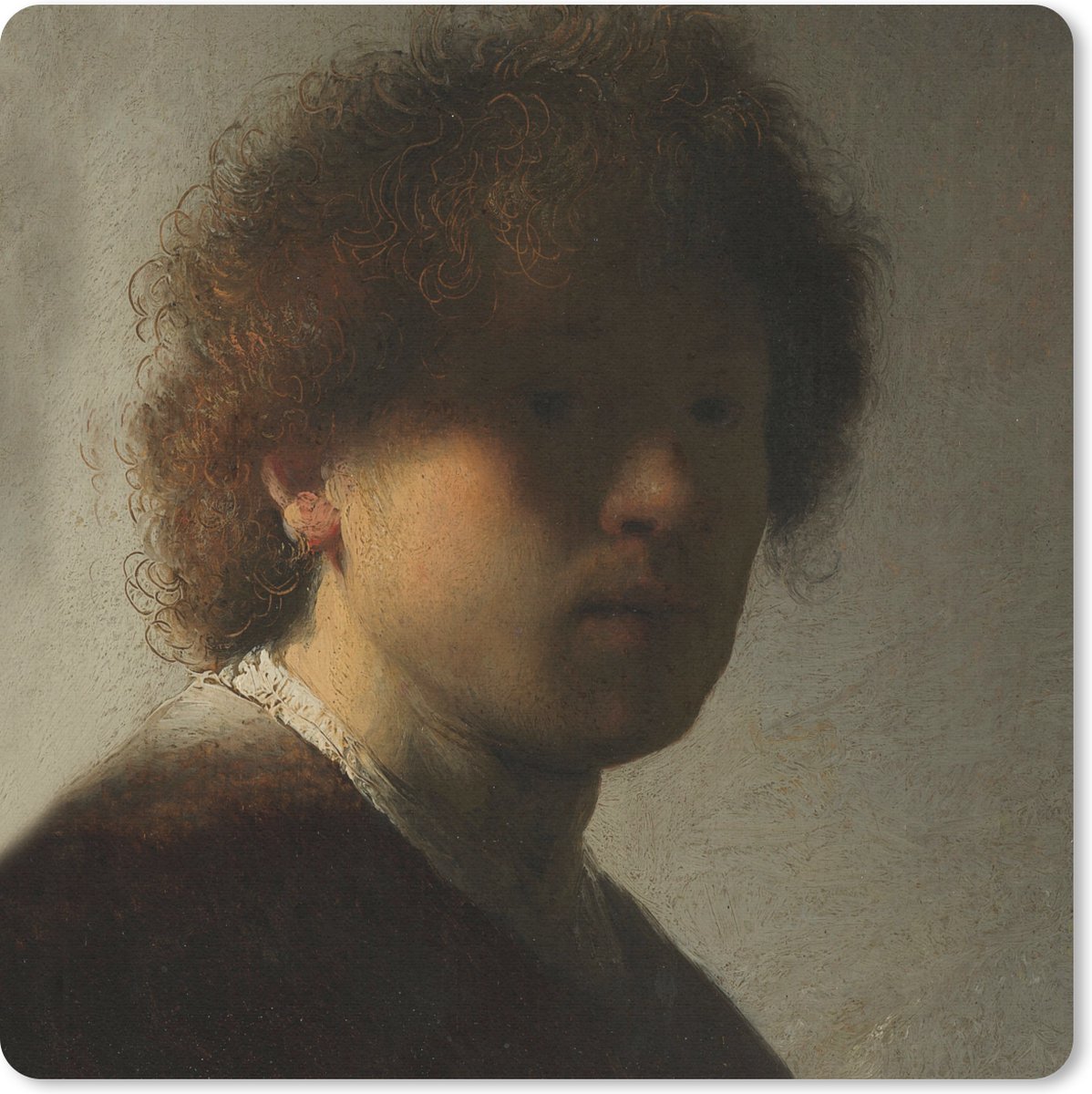 Muismat 30x30 cm - Mousepad Zelfportret van Rembrandt - Schilderij van Rembrandt van Rijn - Muismatten