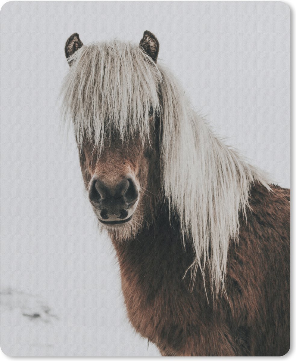 Muismat 19x23 cm - Mousepad Paarden - Dieren - Portret - Bruin - Wit - Muismatten