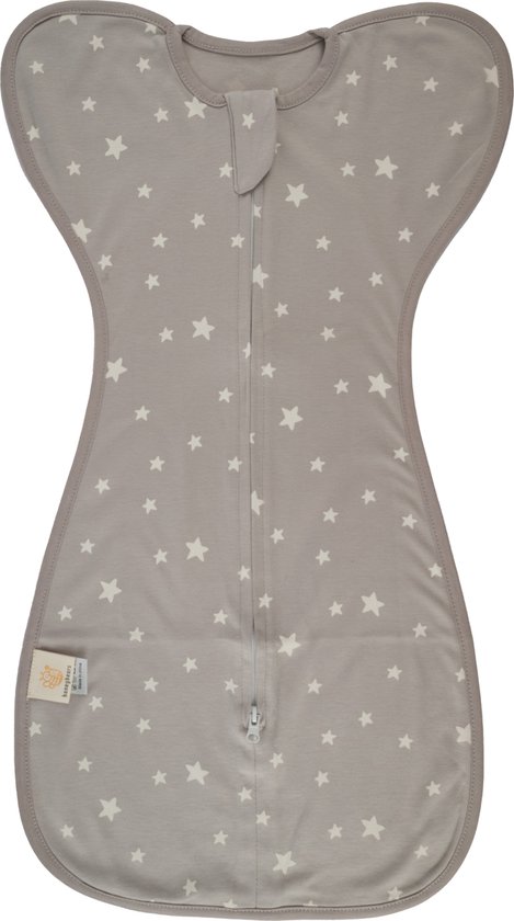 Honeybears Inbakerslaapzak – Slaapzak baby – Inbakerdoek baby – Swaddle - Lichtgrijs met witte sterretjes – 3 tot 6 maanden - 68 cm - TOG 1.0