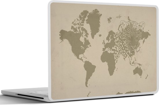 Laptop sticker - 13.3 inch - Wereldkaart - Bruin - Panter - 31x22,5cm - Laptopstickers - Laptop skin - Cover