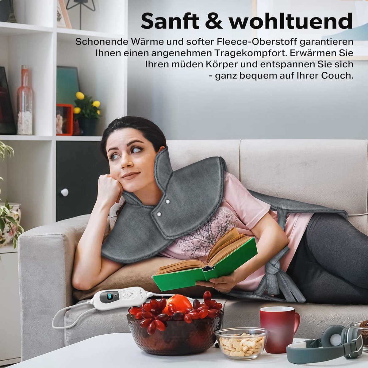 Elektrisch Verwarmingskussen voor Rug, Schouder en Nek - 60 x 85 cm, 3 Temperatuurstanden, Automatische Uitschakeling, Grijs — cadeau in Verzorging - foto 7
