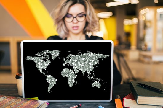 Laptop sticker - 17.3 inch - Wereldkaart - Bladeren - Natuur - 40x30cm - Laptopstickers - Laptop skin - Cover