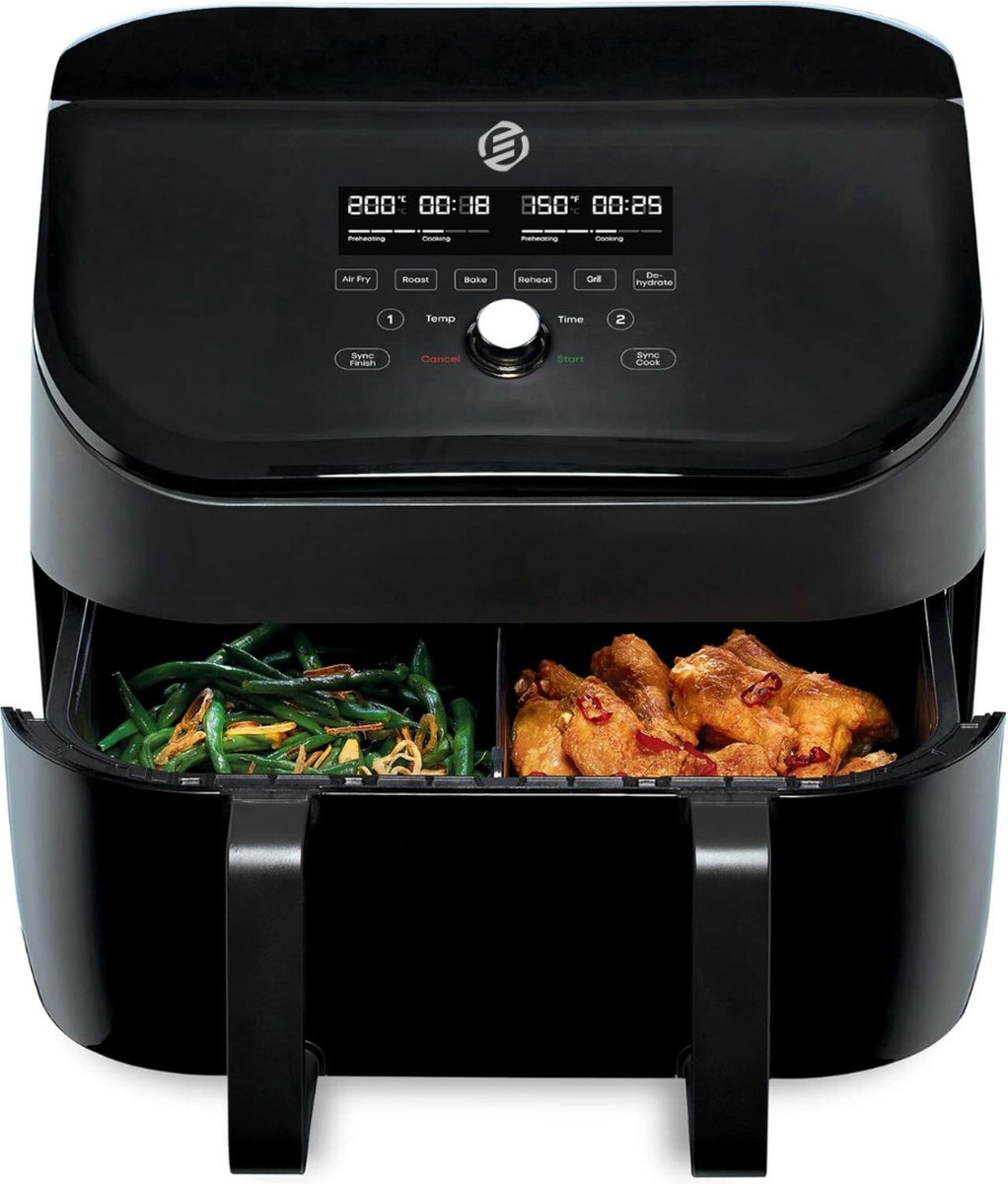 Equivera Dubbele Airfryer - Dubbele Mand - Dual Cook - Heteluchtfriteuse - Verschillende Programma's - Dual Zone - Mega