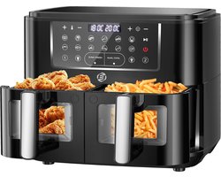 Equivera Dubbele Airfryer - Dubbele Mand - Dual Cook - Heteluchtfriteuse - Verschillende Programma's - Dual Zone - Mega