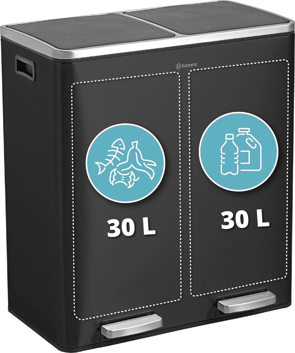 Goedkoopste Pedaalemmer voor Afvalscheiding 60 Liter - RVS Softclose 2 Compartimenten - Duurzaam en Stijlvol