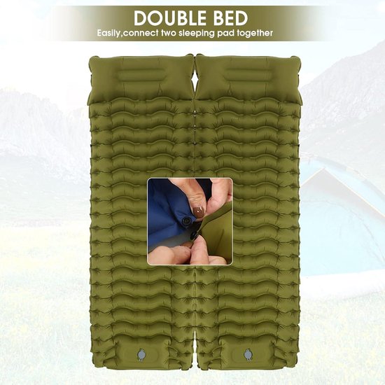 Zelfopblazend campingmatras - enkele waterdichte opblaasbare mat - draagbare compacte campingmat - luchtcampingbed voor kamperen buiten (militair groen) — afbeelding 3