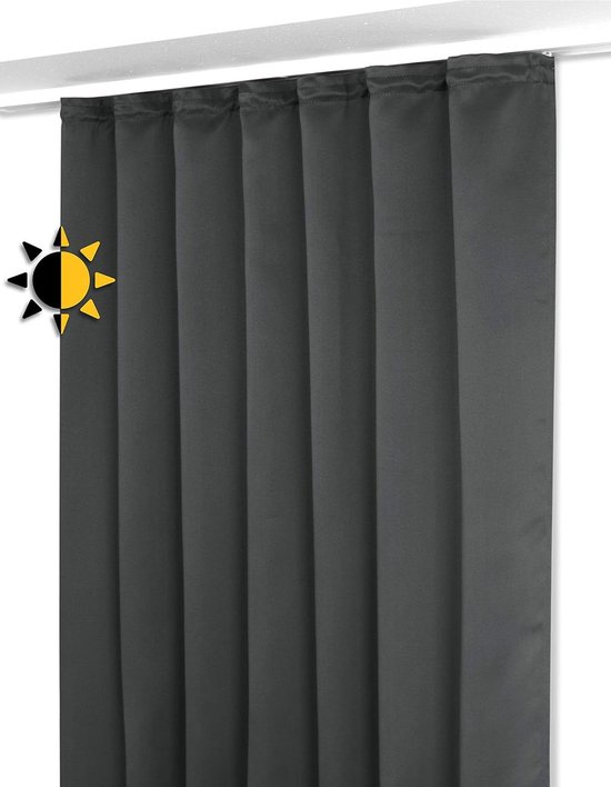 Rideau occultant à bande frisée - Rideau opaque - Taille et couleur au choix - 140 cm de largeur 175 cm de hauteur - Rideaux gris foncé prêts à l'emploi avec crochets