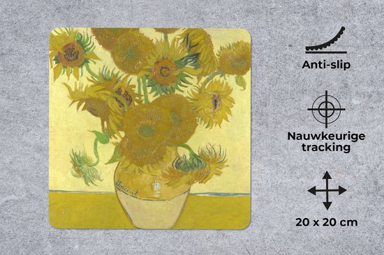 Muismat Klein - Zonnebloemen - Vincent van Gogh - 20x20 cm