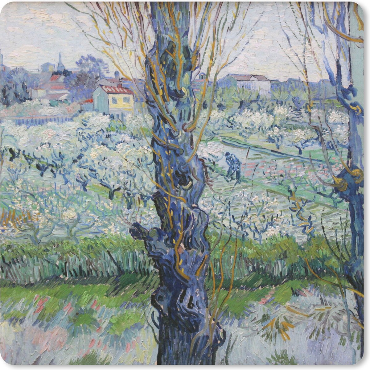 Muismat 20x20 cm - Mousepad Zicht op Arles - Vincent van Gogh - Muismatten