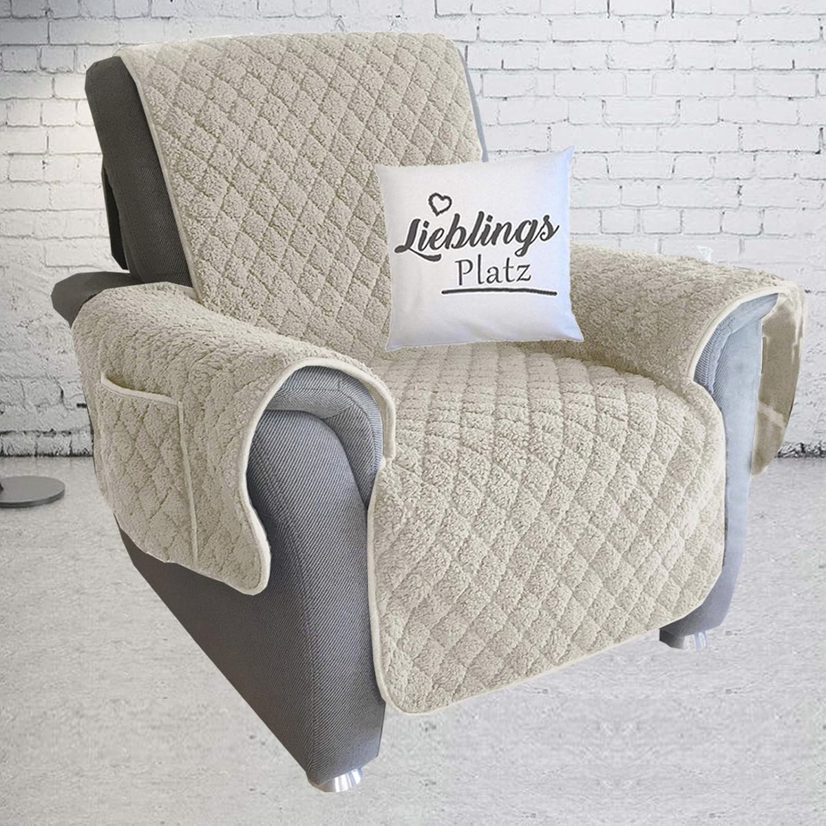 Omkeerbare Stoelbeschermer Sherpa en Mink - Beige