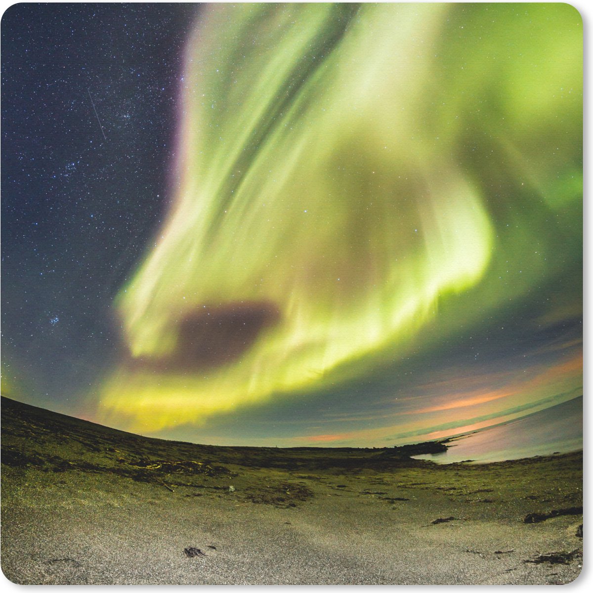 Muismat 20x20 cm - Mousepad Noorderlicht - IJsland - Oranje - Groen - Muismatten