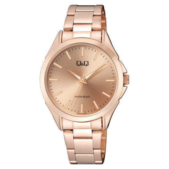 Q&Q C04A-014PY - Montre - Montre-bracelet - Analogique - Dames - Femme - Bracelet en acier - Ronde - Métal - Rayures - Couleur rose