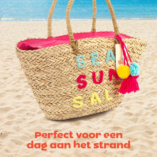 Joyeux acheteur/sac de plage fait à la main en roseau tressé avec fermeture éclair - jonc de mer naturel - sac à provisions d’été