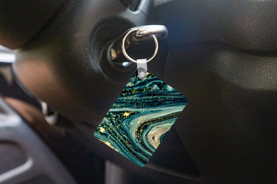 Sleutelhanger - Marmer printlook - Luxe - Goud - Turquoise - Glitter - Uitdeelcadeautjes - Plastic