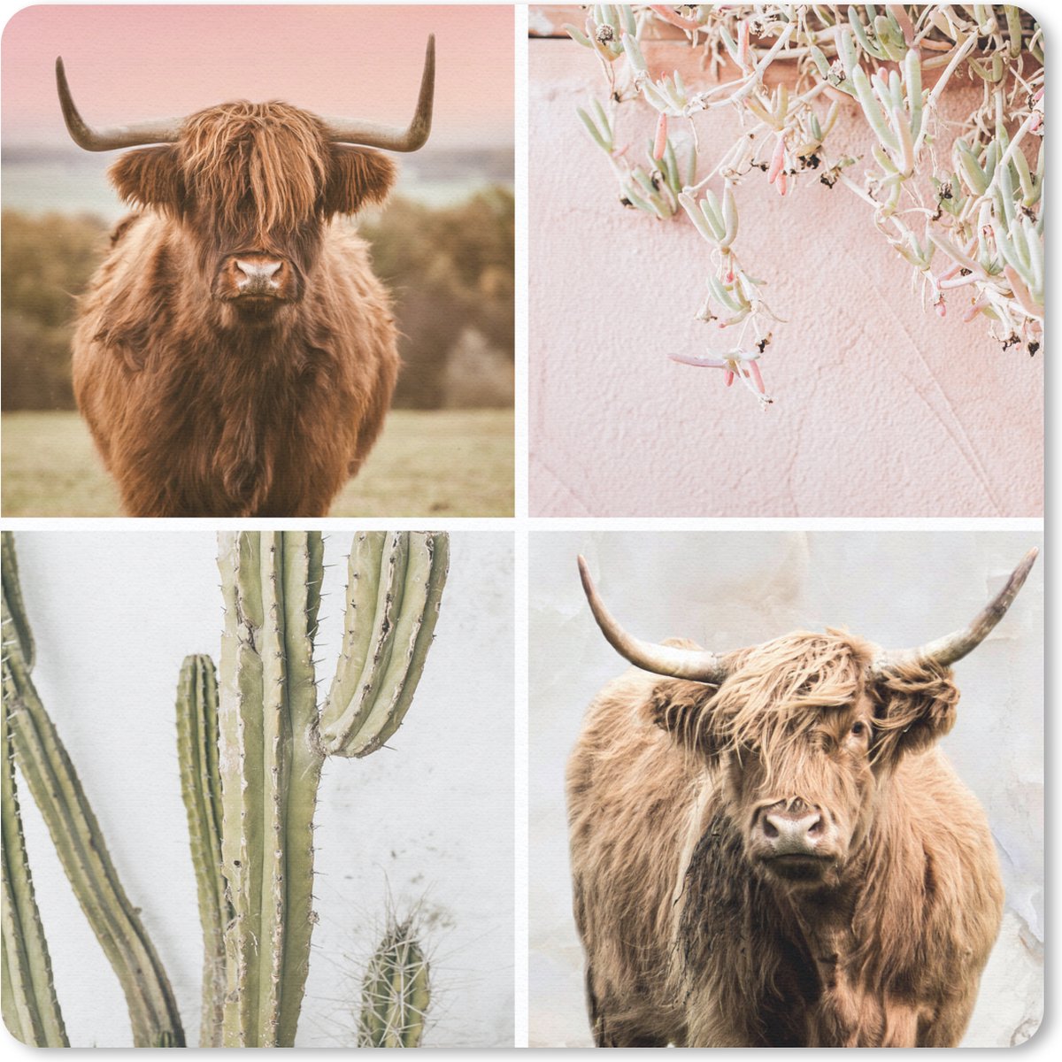 Muismat 30x30 cm - Mousepad Schotse hooglander - Collage - Vetplant - Muismatten