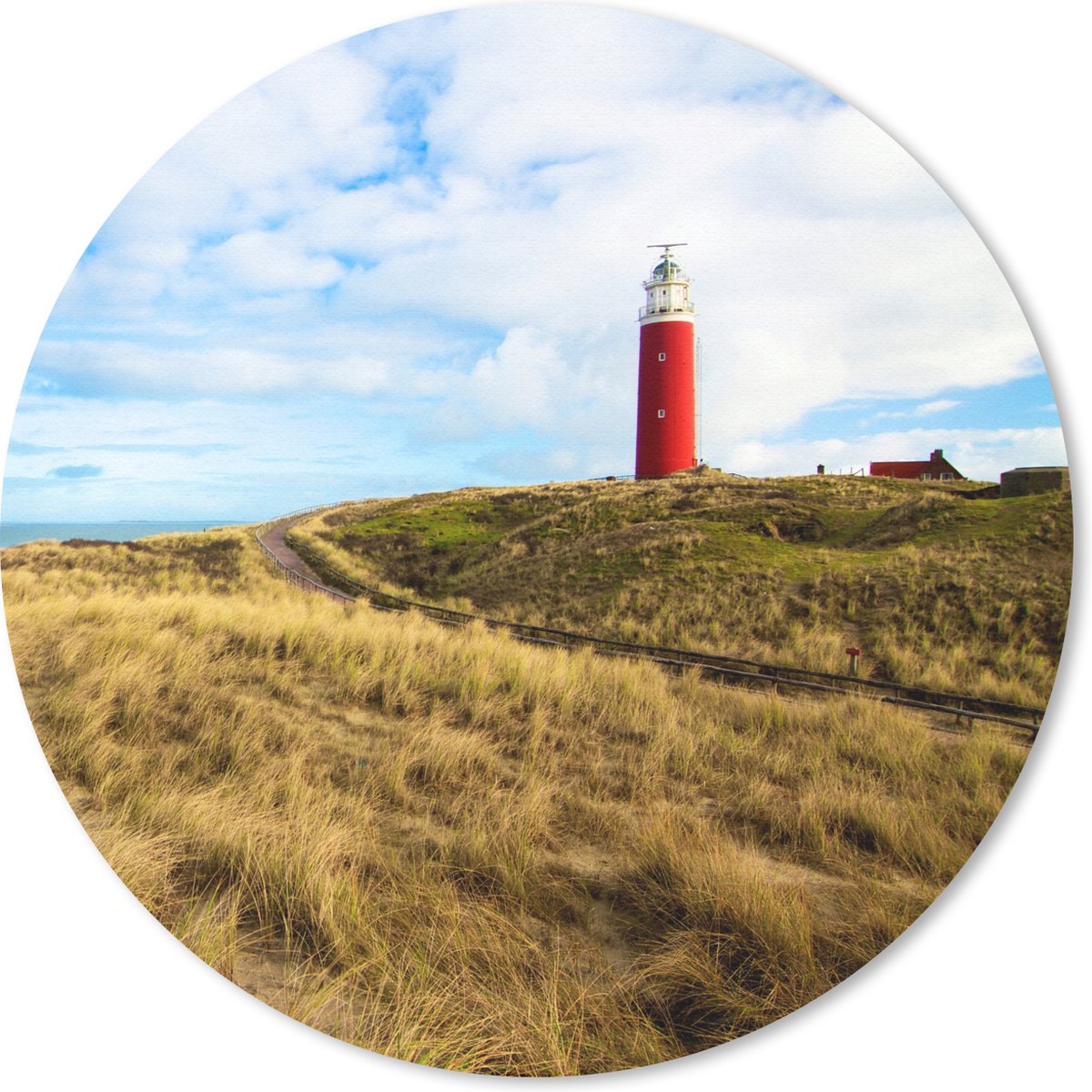 Muismat rond 40x40 cm - Mousepad Strand - Vuurtoren - Wolken - Ronde muismatten