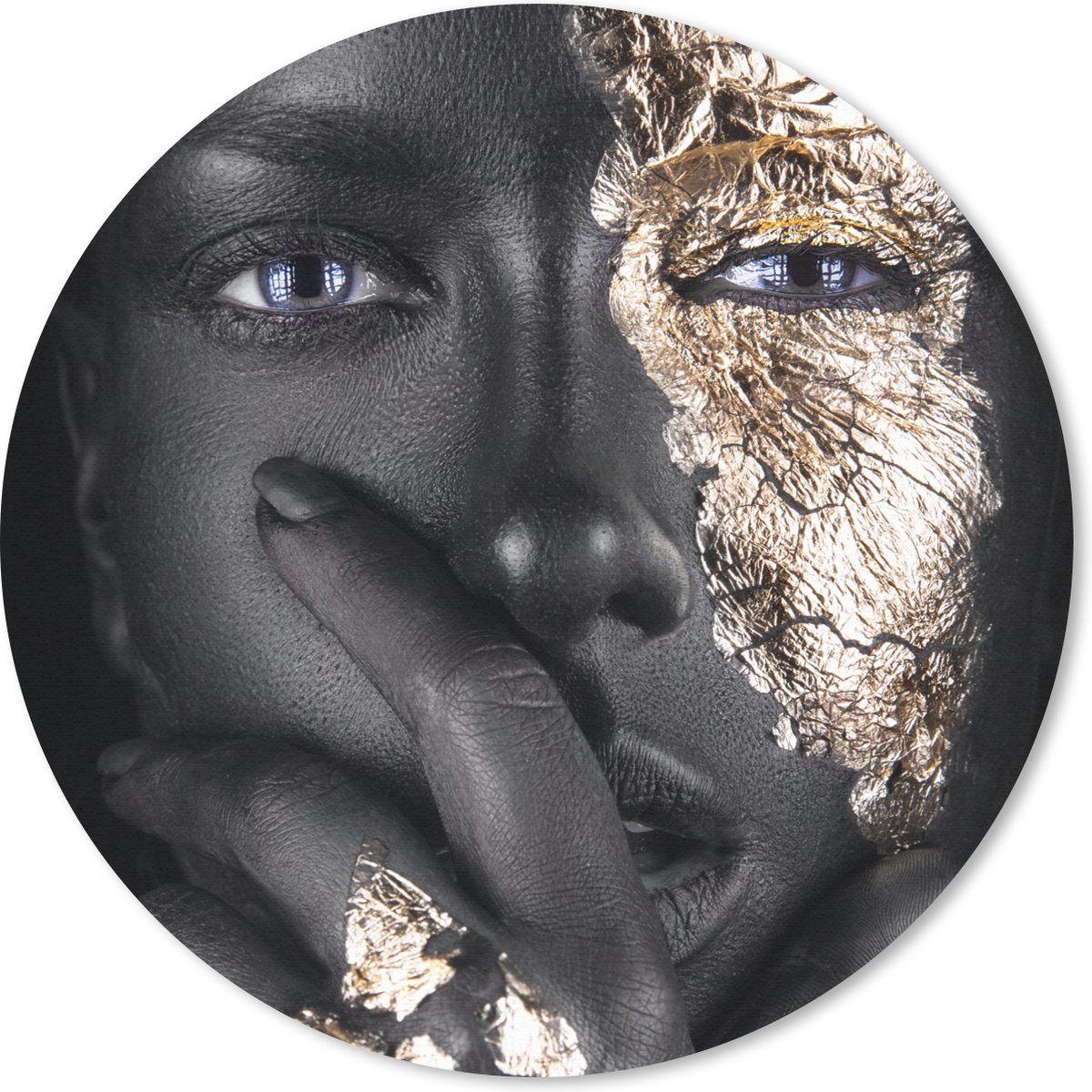 Muismat rond 40x40 cm - Mousepad Vrouw - Goud - Zwart - Schmink - Luxe - Ronde muismatten