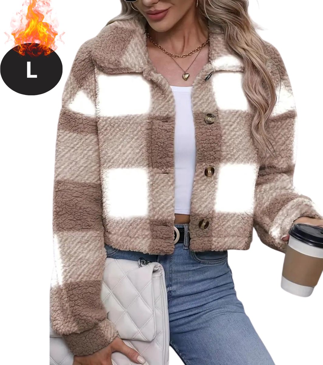 Livano Winterjas Dames Winterjas Winter Volwassen Stijlvol Teddy Jas Dames Kaki Creme