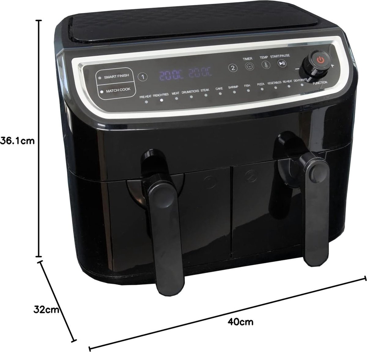 Afbeelding 2 van Equivera Dubbele Airfryer - Dubbele Mand - Dual Cook - Heteluchtfriteuse - Verschillende Programma's - Dual Zone - Mega