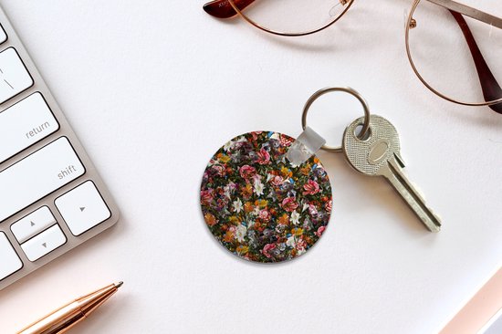 Porte-clés - Fleurs - Papillon - Design - Art - Abstrait - Peinture - Maîtres anciens - Plastique - Rond - Distribution de cadeaux