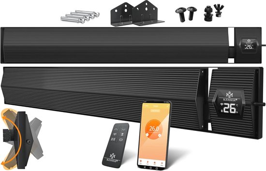 Infrarood Terrasverwarmer met Afstandsbediening en Wifi-App - 2400W, Energiebesparend en Kantelbaar