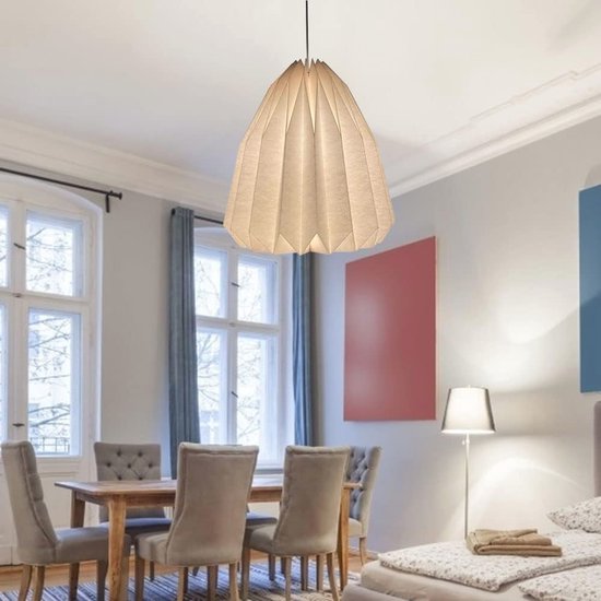 HuaMuDM Lampenkap van Scandinavisch creatief papier, Origami design, papieren lampenkap, opvouwbare hanglamp, kunstdecoratie, woonkamer, eetkamer, slaapkamer