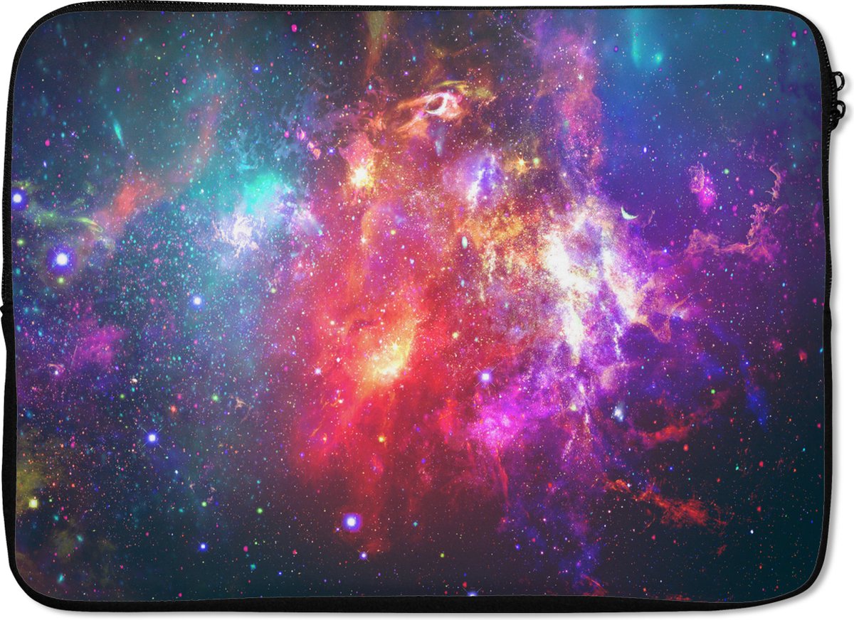 Laptophoes 14 inch - Sterren - Kleuren - Ruimte - Laptop sleeve - Binnenmaat 33x23 cm - Zwarte achterkant