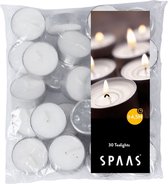 Bol.com Spaas kaarsen 30x stuks witte theelichtjes/waxinelichtjes - 45 branduren in zak - Geurloze kaarsen aanbieding