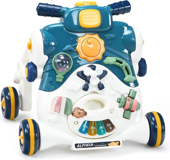 HYES 5-in-1 Walker Baby Play and Walking Aid with Music and Removable Playboard Walker Baby Walker Toy for Children from 3 to 30 Months, Blue